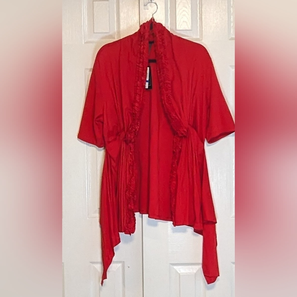 5/$25 Due Per Due Red Ruffle Cardigan